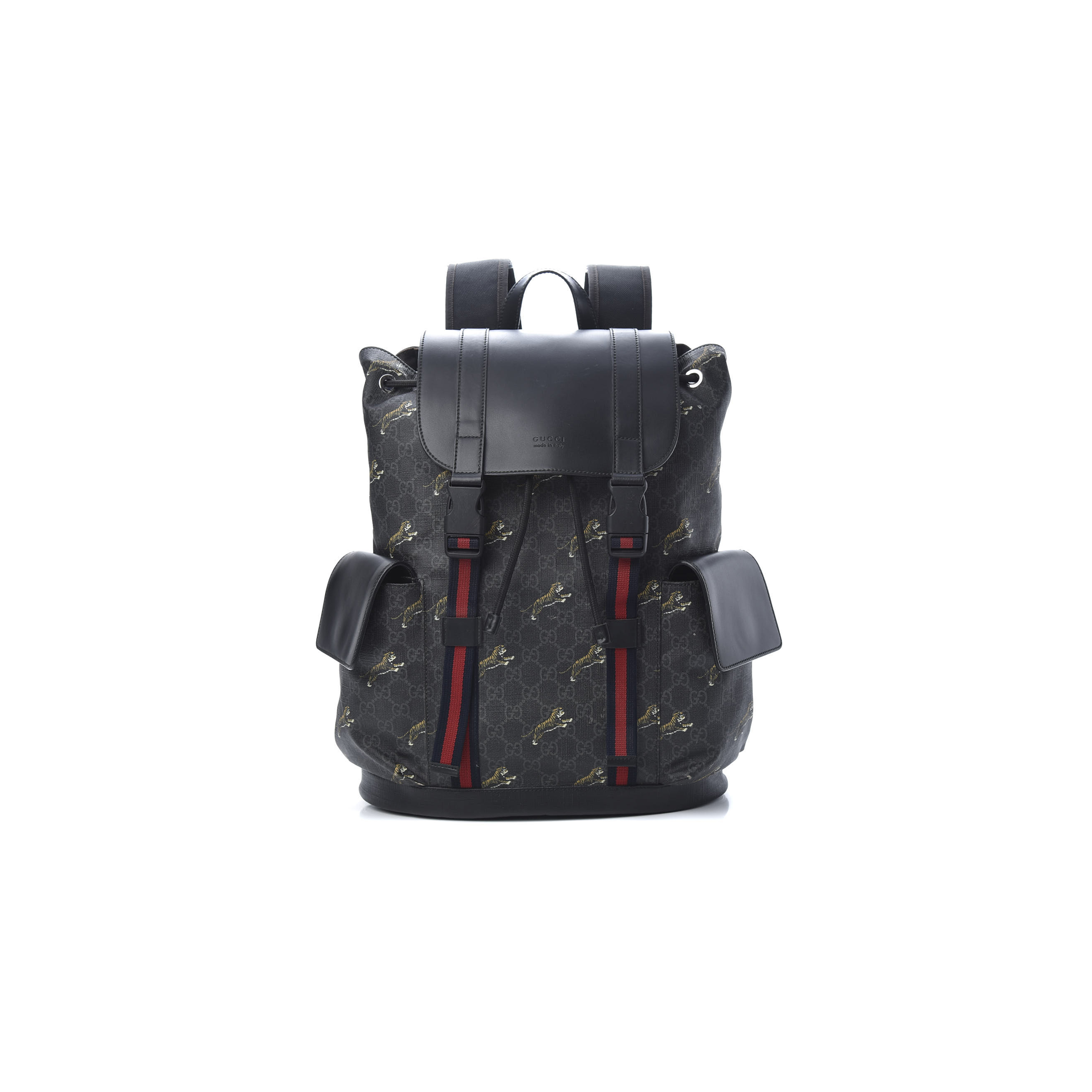 GUCCI GG SUPREME MONOGRAM TIGERS DOUBLE BUCKLE BACKPACK BLACK (43*34*10cm) 